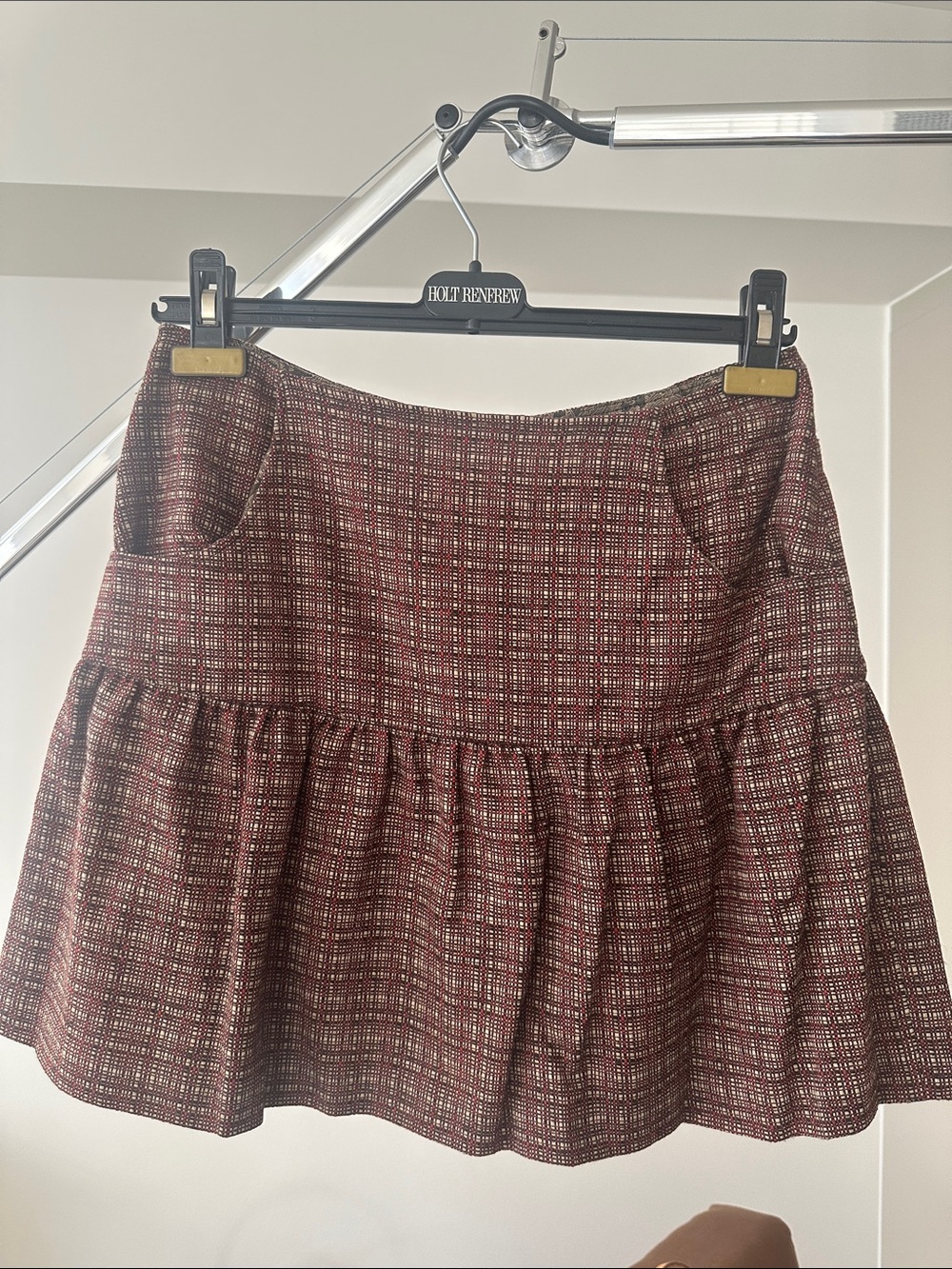 Plaid Ruffle Hem Mini Skirt in Red and Cream